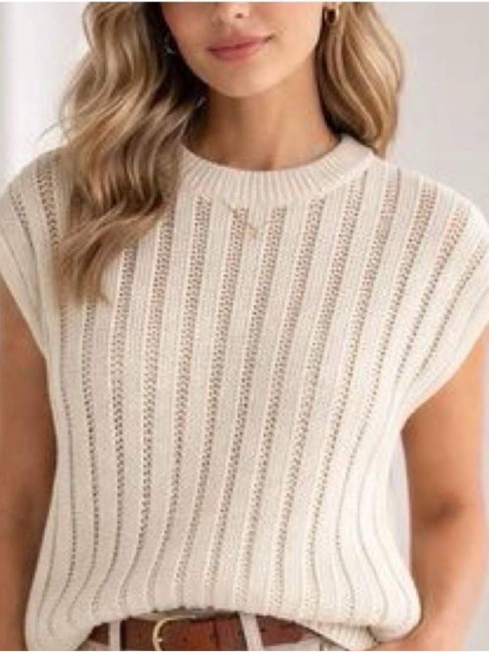 Jessica Simpson Classic Cream Knit Cap-Sleeve Sweater
